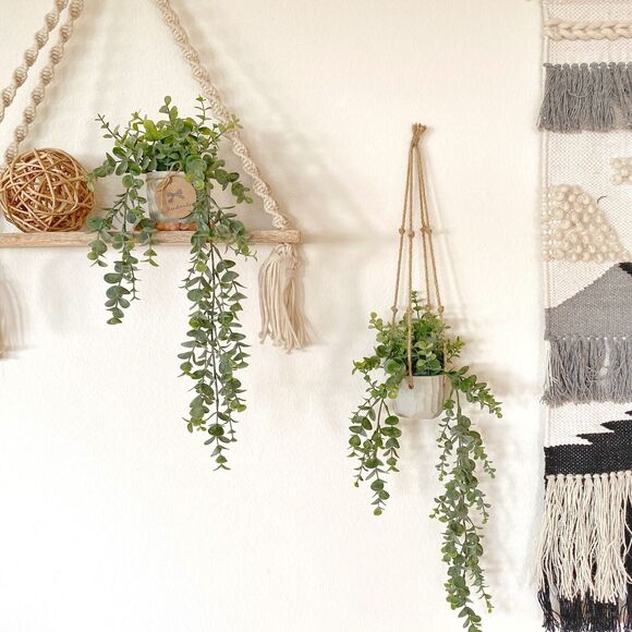 2x Hanging Faux Eucalyptus Plant in Handmade Concrete Pot - Picture 8 of 8